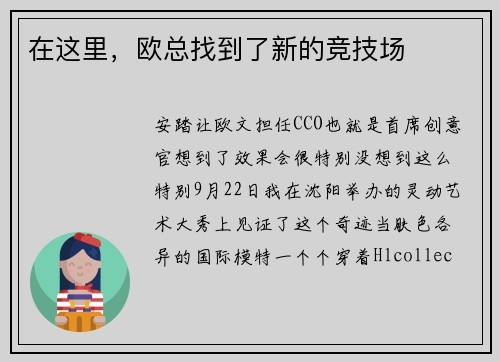 在这里，欧总找到了新的竞技场