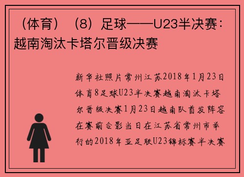 （体育）（8）足球——U23半决赛：越南淘汰卡塔尔晋级决赛